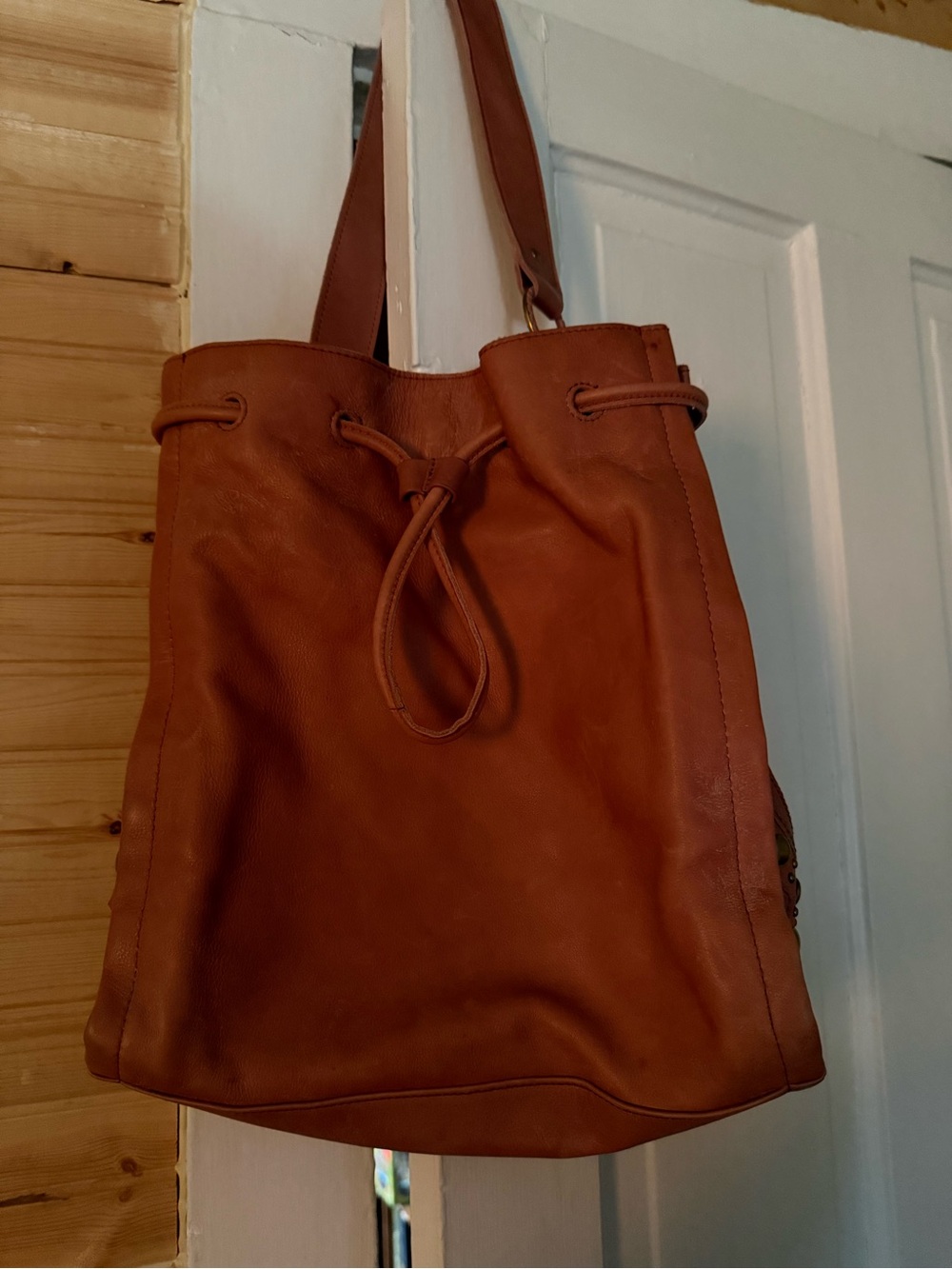 The Sak Brown Leather Drawstring Tote